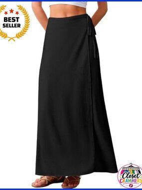 Linen Wrap Maxi Skirt High Waisted Flowy A-Line Long Skirt